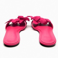 Été Nouvelles chaussures pour femmes Pulm Flower Decorated Sheep Leather Flat Sandals Slide Chaussons