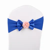 Raso del Telaio della Sedia Bow Cravatte Per Il Banchetto di Nozze Partito Telai della Sedia Con Rosa
