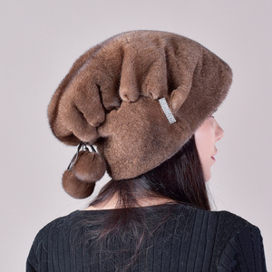 Sombrero de piel de visón cálido grueso informal para mujer, gorro de Navidad de invierno con pila de <span class=keywords><strong>gran</strong></span> pared con protección para los oídos, característica común de tela - Product Image 3