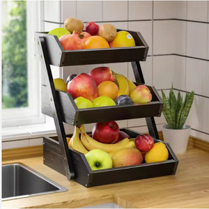 Solid Wood <b>Storage</b> Rack 3 Tier Black <b>Kitchen</b> Food Organizer Freshness Preservation - Product Image 3