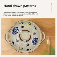 Pot en céramique ignifuge de style japonais, à motif floral peint à la main, grande capacité, double anse, pour soupe et ragoût, créatif, pour la maison