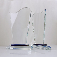 Plaque de trophée de récompense en cristal bleu vierge avec MH-J0482 de bord incurvé