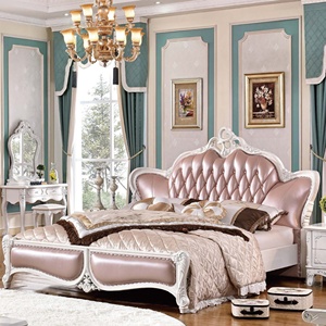 Pháp phong cách Châu Âu Vua kích thước giường với ngăn kéo lưu trữ + Bàn Cạnh Giường ngủ bệ + Tủ quần áo, Bộ đồ nội thất phòng ngủ hoàn chỉnh - Product Image 1