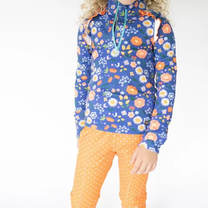 Petites fleurs bleues personnalisées à manches longues imprimé décontracté toutes saisons ensemble de vêtements de yoga pour filles pour enfants vente en gros - Product Image 1