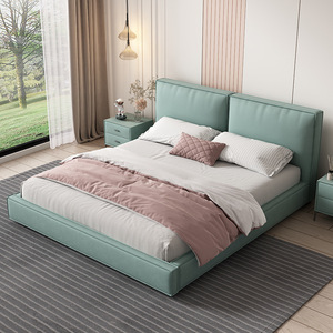 Lit rembourré moderne et minimaliste 1,5-1,8 m avec rangement, lit double en cuir pour chambre principale, lit en tissu de luxe léger - Product Image 1