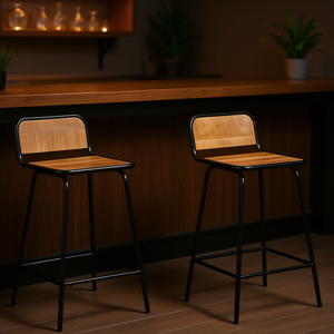 Ensemble de 4 tabourets de bar en bois naturel avec structure en métal noir, design industriel moderne pour usage domestique et commercial - Product Image 2