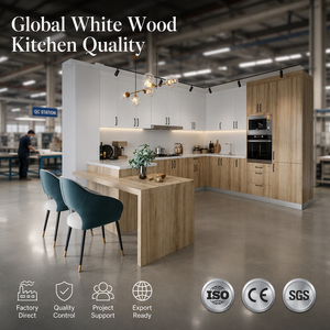 Meuble de cuisine Joysource en panneau mélaminé blanc, écologique, îlot en L, grain naturel, modulaire, appareils encastrés sur mesure - Product Image 6