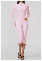 Ensemble de sport pour femme : veste de yoga zippée avec trous pour les pouces, leggings capri, tenue de fitness 2 pièces, ensemble athleisure pour la gym