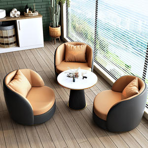 Modern Round Leather Sofa Chair Set Upholstered Foam Filling For Living Room Bedroom <b>Balcony</b> Study Space - Product Image 6