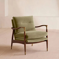 Italienischer Designer-Wohnzimmer-Sessel, Einzelsofa, Mid-Century Massivholz-Samtsessel für Schlafzimmer