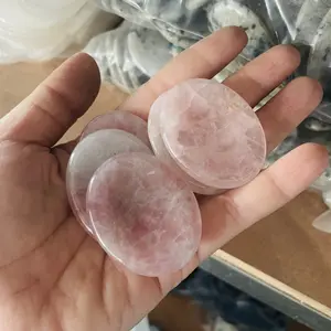 Pedras de Quartzo Rosa de bolso cristal cura palma preocupação boa sorte pedra de meditação