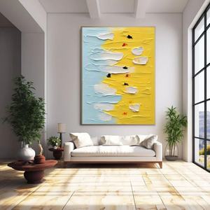 Art mural 3D, grande toile verticale jaune et bleue texturée abstraite, encadrée, pour la décoration moderne de la maison et des galeries - Product Image 4