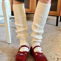Chaussettes de mollet épaisses et chaudes en tricot pour femmes, style japonais mignon, sans pied, pour l'automne et l'hiver, en acrylique/polyester/nylon