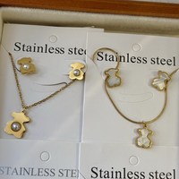 Conjunto de Collar y Pendientes de Oso de Peluche con Baño de Oro, Antialérgico, Accesorios Lindos para Mujer