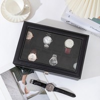 Boîte de présentation en cuir pour montres avec couvercle transparent, étui de rangement multi-emplacements pour collection de montres-bracelets