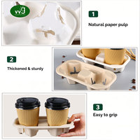 Support de tasses jetable compostable VVG, base en pâte de papier biodégradable, plateau porte-gobelets 2/4 tasses pour thé au lait, café à emporter