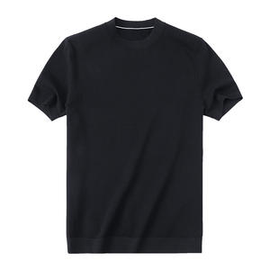 Camiseta de negocios informal personalizada, camisa de punto, cárdigan de punto de manga corta blanco con rejilla de algodón para hombre - Product Image 1