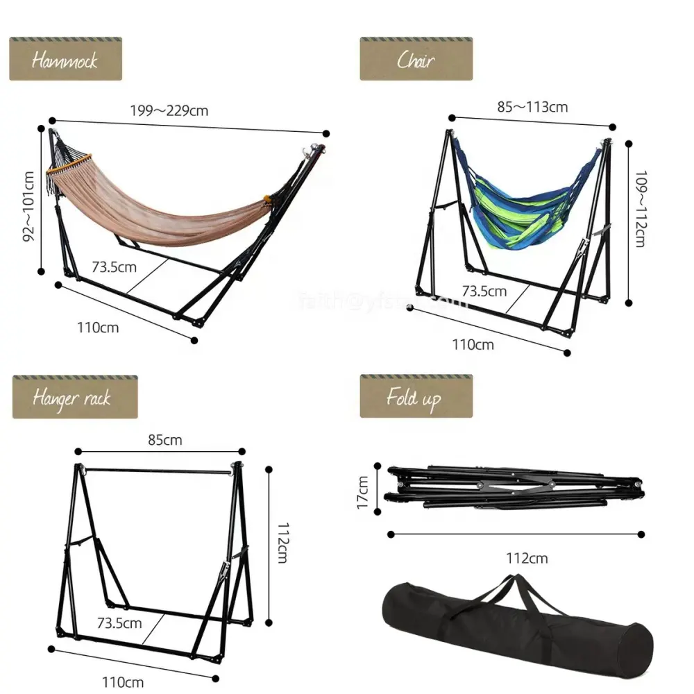 Customized Standing 3 Way Hammock Folding Hammock Stand with Swing Chair Portable Camping Hammock With Storage Bag