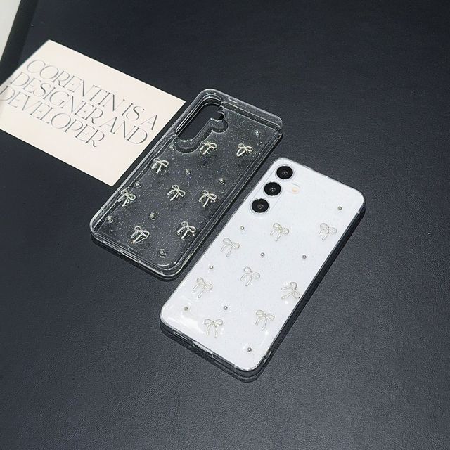 Clear 3D Bow Phone Case for Samsung Galaxy Shockproof Soft TPU Mobile Phone Case for Samsung S24 23 22 21 Plus