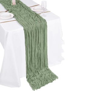 <span class=keywords><strong>Chemin</strong></span> <span class=keywords><strong>de</strong></span> <span class=keywords><strong>table</strong></span> en gaze <span class=keywords><strong>de</strong></span> coton crêpe vert sauge pour décoration <span class=keywords><strong>de</strong></span> mariage en polyester - Product Image 1