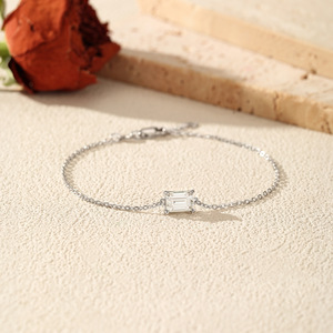 S925 Sterling <b>Silver</b> 18k gold <b>thin</b> <b>chain</b> bracelet Minimalist <b>Chain</b> Bracelet With Emerald Cut Crystal For Women's Everyday Wear - Product Image 4