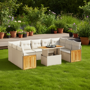 Ensemble de canapés de jardin beige en rotin, mobilier d'extérieur 6 places, design contemporain, panneau en bois de pin - Product Image 2