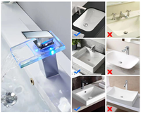 Robinet de lavabo à montage sur plan de travail, chaud et froid, court et haut, 1 trou, avec drain escamotable en métal, noir mat, capteur LED, mélangeur de lavabo de salle de bain