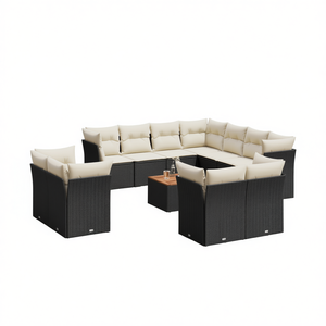 Black Pe <b>Rattan</b> Garden <b>Sofa</b> Set Adjustable Feet Outdoor Furniture Contemporary Style 10 Seater Garden Set - Product Image 1