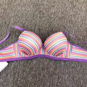 Set di biancheria intima da donna a strisce arcobaleno russo Sexy Cross-Border piccolo grande petto raccoglitore reggiseno e breve produttori all'ingrosso - Product Image 4