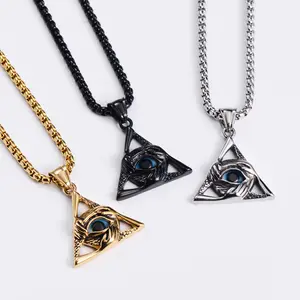 Cosmic Triangle Demon Eye Evil Eye Blue Eye Cast Stainless Steel Jewelry Necklace