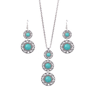 Bohemian <b>Necklace</b> And Earring <b>Set</b> Turquoise Stone Alloy Antique <b>Silver</b> Plated Women's Jewelry Party Fashion - Product Image 5