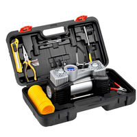 NEW Heavy Duty 12V Metal Car Emergency Kit Dual Cylinder Air Compressor Tire Pump with Tire Pressure Monitor Auto Inflator
