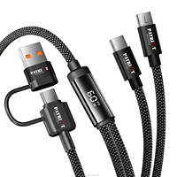 Cable de Carga Rápida PD 4 en 1 de 60W con Monitor LED de Vatios, Cable de Datos Trenzado de Nailon y Cobre Puro para Computadora y Portátil Android