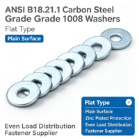 XH Brand DIN ISO Standard Flat Washers Grade 1008 Carbon Steel Blue White Zinc Plated Chamfered Edge Industrial Plain Washers