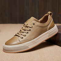 Chaussures décontractées pour hommes en cuir de vachette pleine fleur, faites à la main, de haute qualité, respirantes, antidérapantes, à lacets, tendance quatre saisons