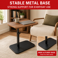 Table d'appoint réglable en forme de C pour canapé-lit - Plateau en MDF noyer avec base en métal, table d'appoint pour ordinateur portable réglable en hauteur