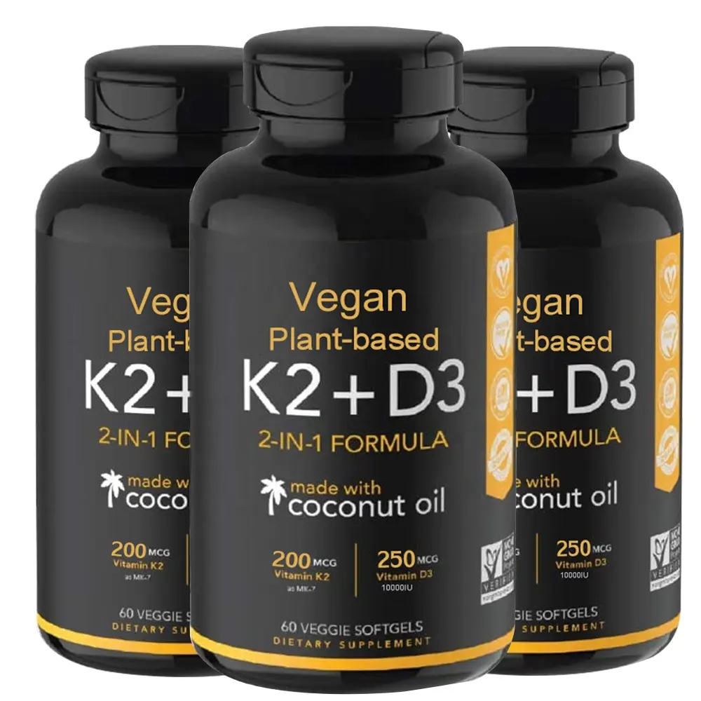 Cápsulas de apoio de osso, logotipo personalizado vegan vitamina d3 + k2 softgel es 10000iu para suplemento de suporte de juntas