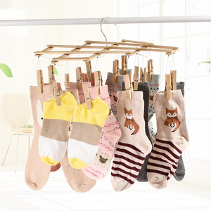Bamboo Folding Clothes Rack X Type 16 <b>Clips</b> For Socks Underwear Hanging Drying Organizer Rectangle <b>Hook</b> Type - Product Image 1