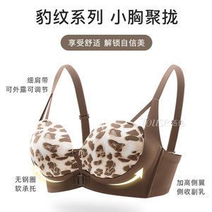 Sous-vêtements à boutons avant pour femmes petite poitrine <span class=keywords><strong>Push</strong></span> up sans fil accessoire sein Anti-affaissement nouvelle culotte costume Sexy soutien-gorge imprimé léopard - Product Image 2