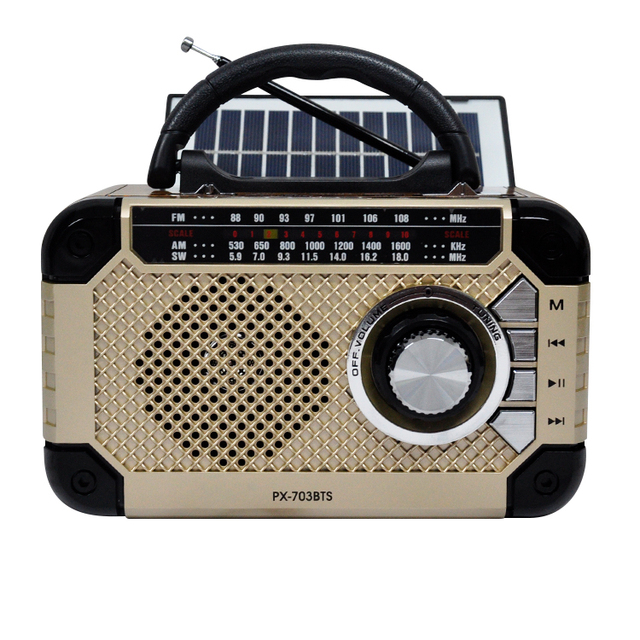 PX-703BTS Old Style Vintage Dual Am/Fm Usb Tf Wireless Built in Power Panel Solar Con Foco Y Radio