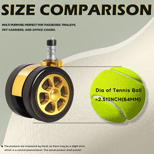 Nnoble 2,5 polegadas ouro rico zinco liga móveis Castor Adequado para tapetes Twin-Wheel Office Chair Caster Wheel - Product Image 3