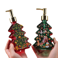 Bouteille en verre rechargeable de 375 ml en forme de sapin de Noël avec pompe dorée pour savon liquide, shampoing et cosmétiques – Vente directe usine