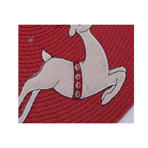 Non Toxic PP Elk Embroidery Round <b>Plastic</b> Woven American Style 38cm Diameter Christmas <b>Table</b> Placemat Yichuan EM49 Round Placema - Product Image 2