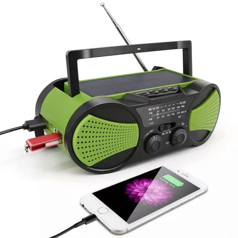 High quality Dynamo Solar multi function radio with support AM FM SW1 radio TF card LED light cell phone charger