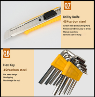 Boîte à outils en plastique Guangzhou Kungfu avec marteau et pince, ensemble d'outils ménagers de 18 pièces, kit de quincaillerie ménager en stock