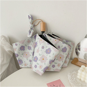 Dimanche Automatique 3-Pliage <span class=keywords><strong>Pluie</strong></span> Soleil <span class=keywords><strong>Parapluie</strong></span> Conception Classique Poignée En Plastique avec Petite Fleur Violette Fraîche <span class=keywords><strong>Peinture</strong></span> À L'huile pour les Femmes - Product Image 6
