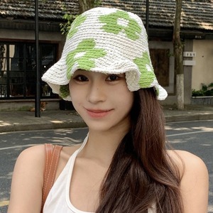 หมวกถักแบบมีรูระบายอากาศสำหรับผู้หญิง หมวกกันแดดพิมพ์ลายดอกไม้สีสันสดใสสไตล์เรโทร น้ำหนักเบา พับเก็บได้ หมวกชาวประมงสำหรับฤดูร้อน - Product Image 6