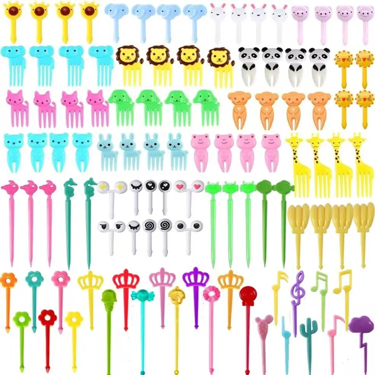 Animales de dibujos animados palillo de dientes niños Bento Fruit Pick Mini tenedores Set Bento Box accesorios Tenedores Para Lonchera para niños