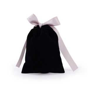 Sac à cordon en velours noir de luxe de haute qualité, logo personnalisé, sécurisé, recyclable, 120-250 GSM, pochette brodée pour bijoux et artisanat - Product Image 2