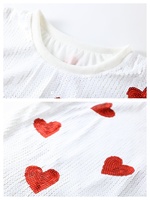 T-shirt ample à sequins blancs avec cœurs rouges, col rond, manches courtes, personnalisé pour la Saint-Valentin, style streetwear